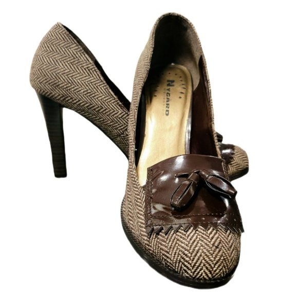 💛2/$22💛 NYGARD Wool/Tweed Loafer-style Women’s 4" Heels (Brown Textile) - EUC - Picture 2 of 8